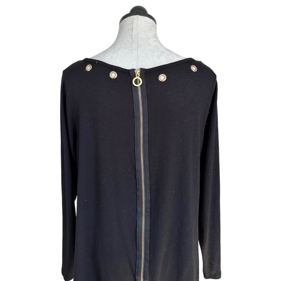 Belldini Black Knit Blouse Gold Rivets Neckline & Exposed Back Zipper Size 1X - Picture 6 of 13